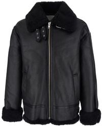 DUNST - Shearling Jacket With Belted Collar - Lyst