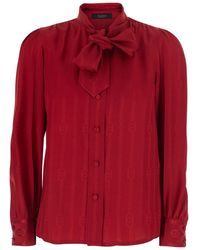 Gucci - Shirt With Bow On The Front And Gg Chain Motif All-Over - Lyst