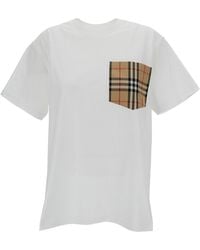 Burberry - Crewneck T-Shirt With Check Pocket - Lyst
