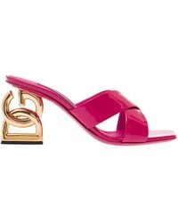 Dolce & Gabbana - Sandalo con tacco logo in pelle stampa cocco rosa donna - Lyst