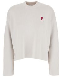 Ami Paris - Crewneck Sweater With Signature Ami De Coeur Logo - Lyst