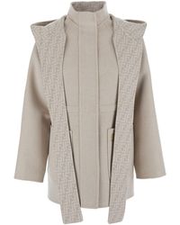 Fendi - Jacket With High Neck And Ff Logo On The Front - Lyst