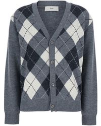 DUNST - V-Neck Cardigan With Argyle Motif On The Front - Lyst