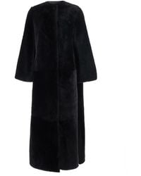 Yves Salomon - Shearling Coat With Round Collar And Snap Button Closure On The Front - Lyst