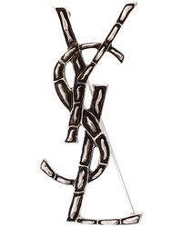 Saint Laurent - Tone Cassandre Brooch With Crocodile Texture - Lyst