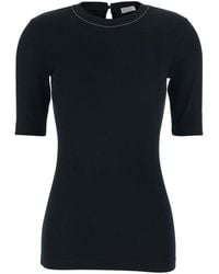 Brunello Cucinelli - T-Shirt With Round Neck And Three-Quarter Sleeve - Lyst