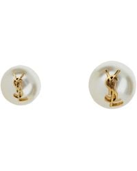 Saint Laurent - Pair Of Asymmetric Earrings With A Small And A Large Pearl - Lyst