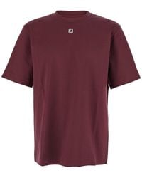 Fendi - Bordeaux Crewneck T-Shirt With Ff Plaque On The Front - Lyst