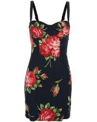 Dolce & Gabbana - Floral Satin Bustier Mini Dress - Lyst