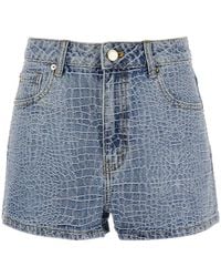 Self-Portrait - Shorts 'Rhinestone Croc Effect' Denim With Strass Details - Lyst