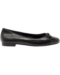 Tory Burch - Black Ballet Flats With Bow Detail And Tonal Toe In Leather Woman - Lyst