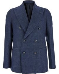 Tagliatore - Double-Breasted Blazer With Logo Pin On The Front - Lyst