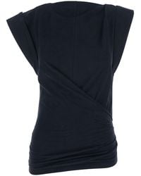 Isabel Marant - 'Maisan' T-Shirt With Asymmetric Design And Logo Embroidery On The Back - Lyst