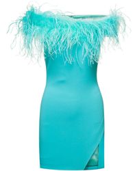 GIUSEPPE DI MORABITO - Mini Light Dress With Feather Trim And Split - Lyst
