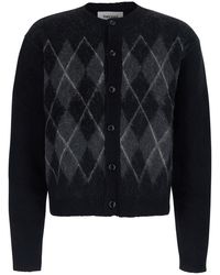 Tonywack - Brushed Argyle Cardigan Is A V-Neck Sweater With Long Sleeves - Lyst