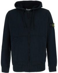 Stone Island - Hooded Sweatshirt With Fixed Hood And Logo Patch On - Lyst
