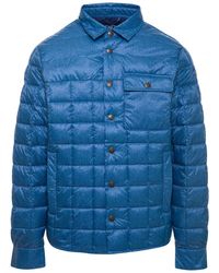 Save The Duck - Blue Quilted Down Jacket With Logo Patch In Denim Printed Nylon Man - Lyst