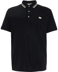 Valentino - Polo Shirt With Classic Bicolor Collar And Logo Patch - Lyst