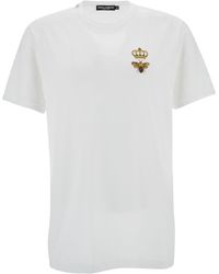 Dolce & Gabbana - White Crewneck T-shirt With Bee And Crown Print In Cotton Man - Lyst