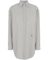 Saint Laurent - Camicia Con Ricamo Cassandre Sul Fronte E Motivo A Righe - Lyst
