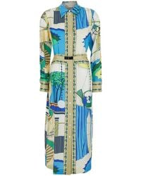 Tory Burch - Long Dress With Waist Belt And All-Over Print In - Lyst