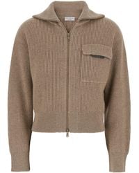 Brunello Cucinelli - Cardigan With Spread Collar And Monil Detail On The Front - Lyst