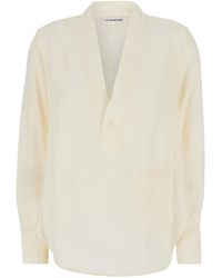 Victoria Beckham - Blouse With V-Neck And Long Sleeves - Lyst