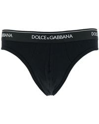 Dolce & Gabbana - Black Briefs With Branded Waistband In Cotton - Lyst
