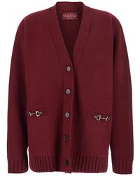 Gucci - Cardigan Con Scollo A V E Morsetti Metallici Sul Fronte - Lyst
