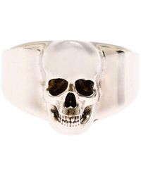 Alexander McQueen Man's Skull Silver Colored Brass Ring - White