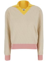 Fendi - Long-Sleeved Sweater With V-Neck And All-Over Ff Motif - Lyst