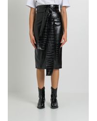 MSGM Longuette in Ecopelle Stampa Cocco con Fascia in Vita - Nero