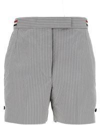 Thom Browne - Grey Stripe Bermuda Shorts With 4bar Rwb Detail In Cotton Woman - Lyst