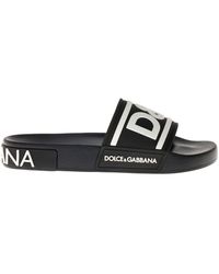 Dolce & Gabbana Dolce & Gabbana Woman's Slide Rubber Sandals With Logo - Black