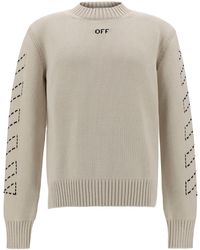 Off-White c/o Virgil Abloh - White Crewneck Sweater With Off Logo And Arrow Motif In Cotton Blend Man - Lyst