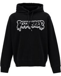 DSquared² - Black Hoodie With Graffiti Logo Print In Cotton Man - Lyst