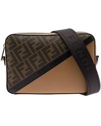 Fendi - Camera Case Crossbody Bag In Leather And Cotton Man - Lyst