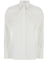 Brunello Cucinelli - Shirt With Pointed Collar And Monil Detail On The Collar - Lyst
