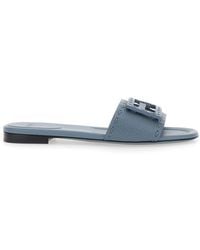 Fendi - Slide Sandals With Logo Plate On The Front - Lyst