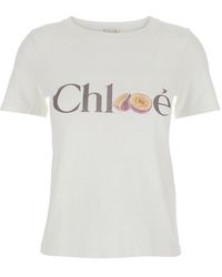 Chloé - Cotton T-Shirt With Logo Print - Lyst