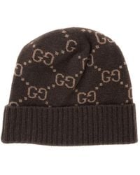 Gucci - Berretto 'Gg Jacquard' Grigio Con Tesa E Risvolto - Lyst