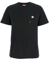 KENZO - T-Shirt 'Broke Flower' Girocollo Con Patch Logo Sul Fronte E Log - Lyst