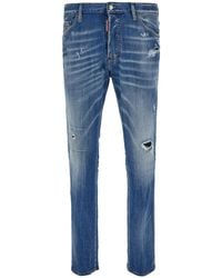 DSquared² - 'cool Guy' Light Blue Five-pocket Jeans With Rips In Stretch Cotton Denim Man - Lyst