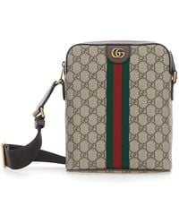Gucci - 'Ophidia' Small Crossbody Bag With Gg All-Over Motif And Metallic Logo On The Front - Lyst