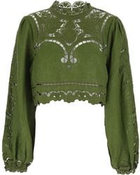 FARM Rio - Crop Blouse Majestic Garden Linen - Lyst