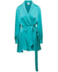 Plain - Mini Satin- Wrap Dress With Long Sleeves - Lyst