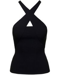 MSGM - Ribbed Knit Crossover-Strap Top - Lyst
