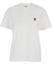 Ami Paris - Cotton T-Shirt With Ami De Coeur Embroidery On The Front - Lyst