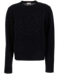 Moncler - Crewneck Sweater With Embroidered Logo - Lyst