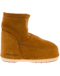 Moon Boot - Ankle Boots With Round Toe And Logo Detail In Suede - Lyst